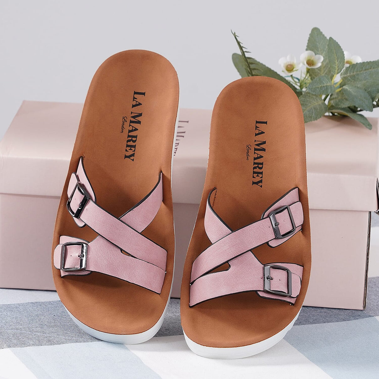 LA MAREY Crisscross Strap Faux-Leather Slippers - Pink 3808966 3