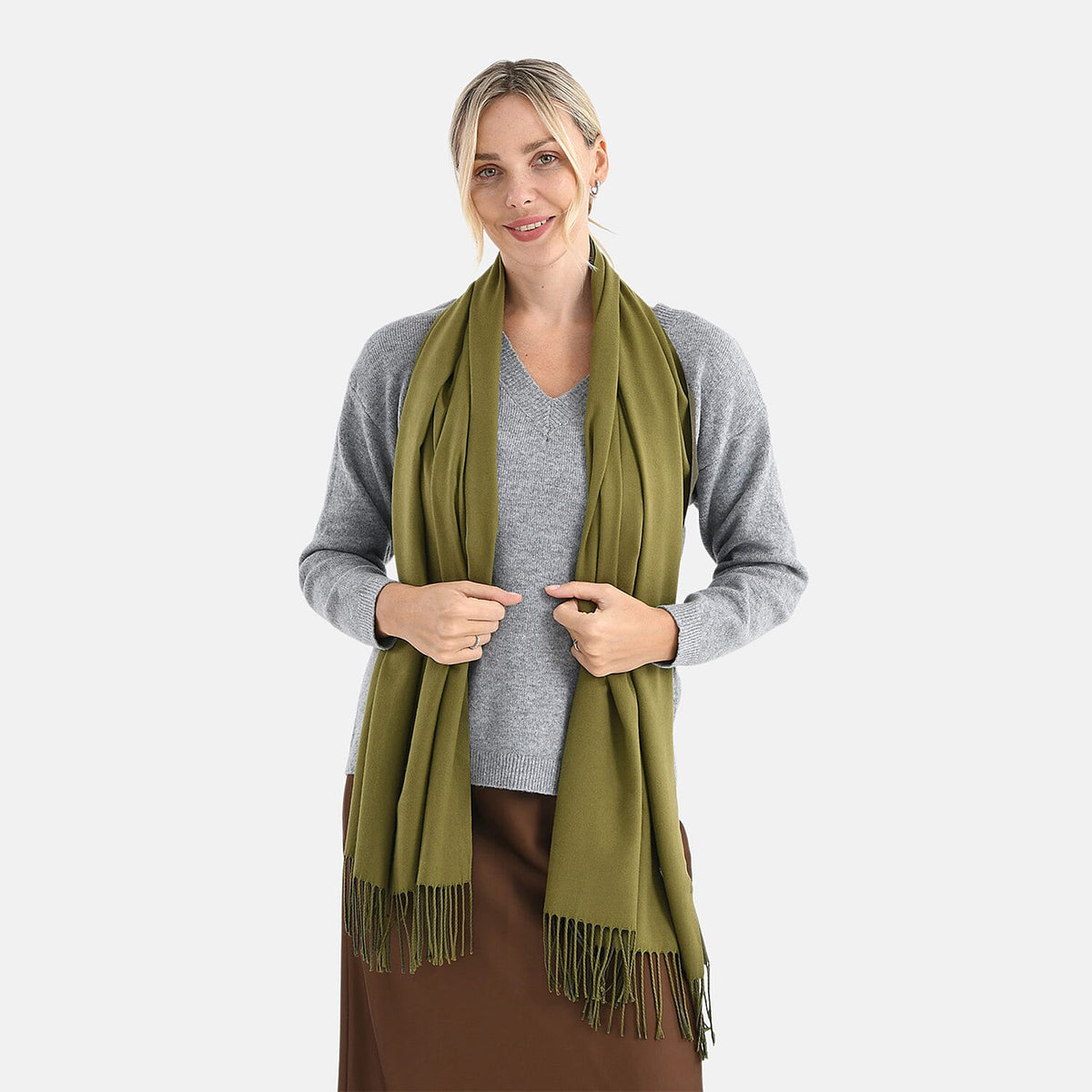 LA MAREY Croc-Embossed RFID Wallet &amp; Fringed Scarf (180 x 70cm) - Green &amp; Olive V32515473 4