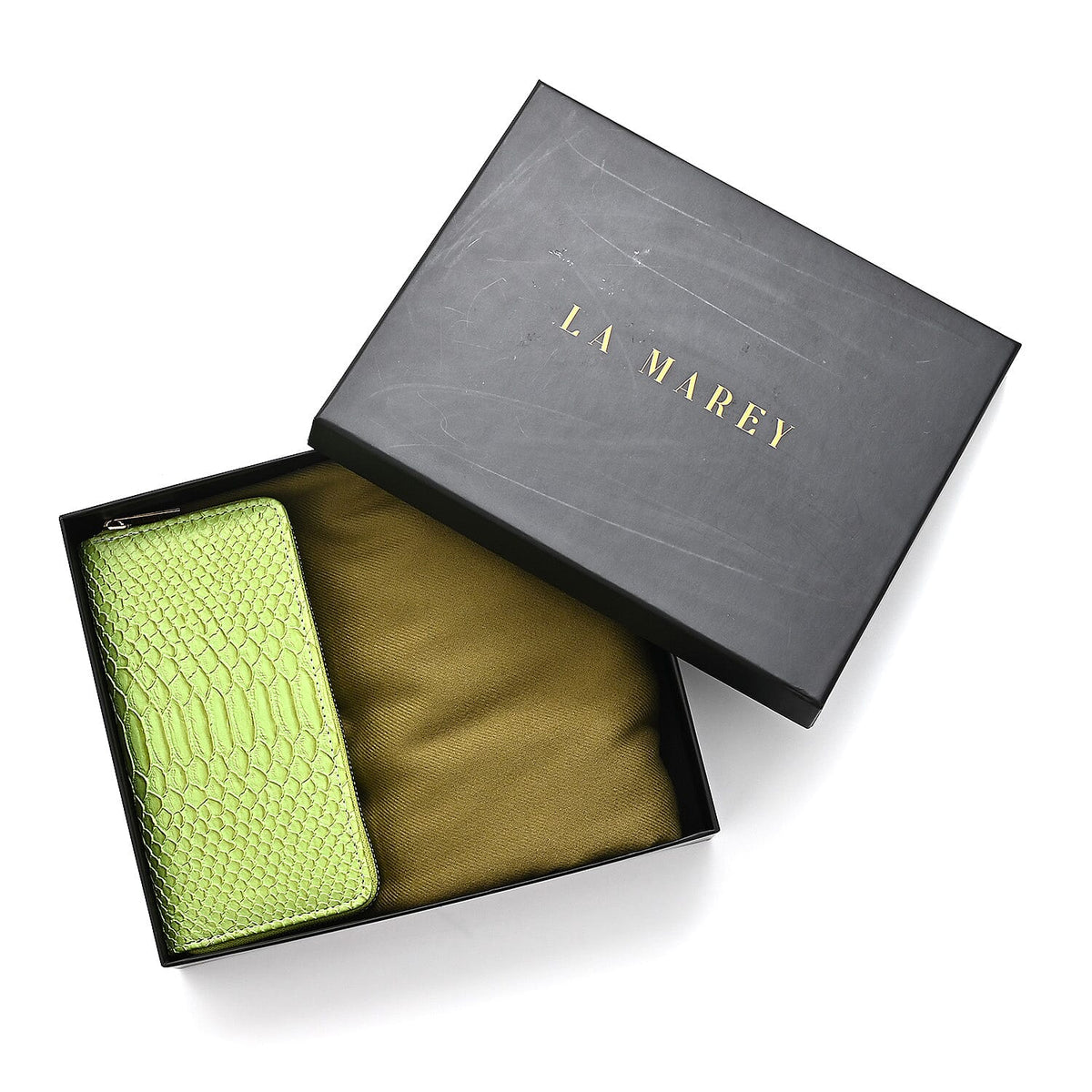 LA MAREY Croc-Embossed RFID Wallet &amp; Fringed Scarf (180 x 70cm) - Green &amp; Olive V32515473 10