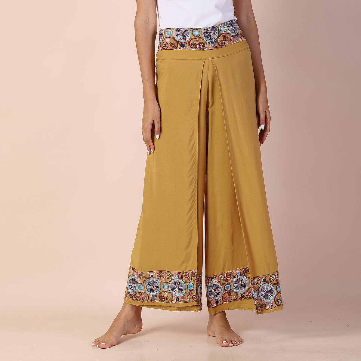 LA MAREY Embroidery Pattern Women Trousers - Yellow 6342666 0