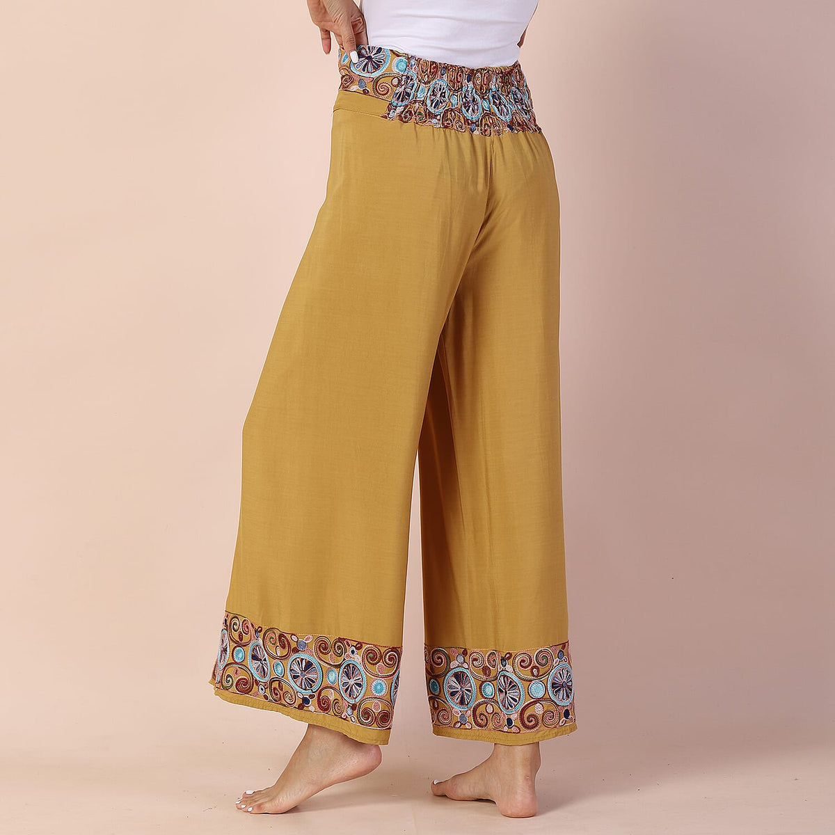 LA MAREY Embroidery Pattern Women Trousers - Yellow 6342666 1