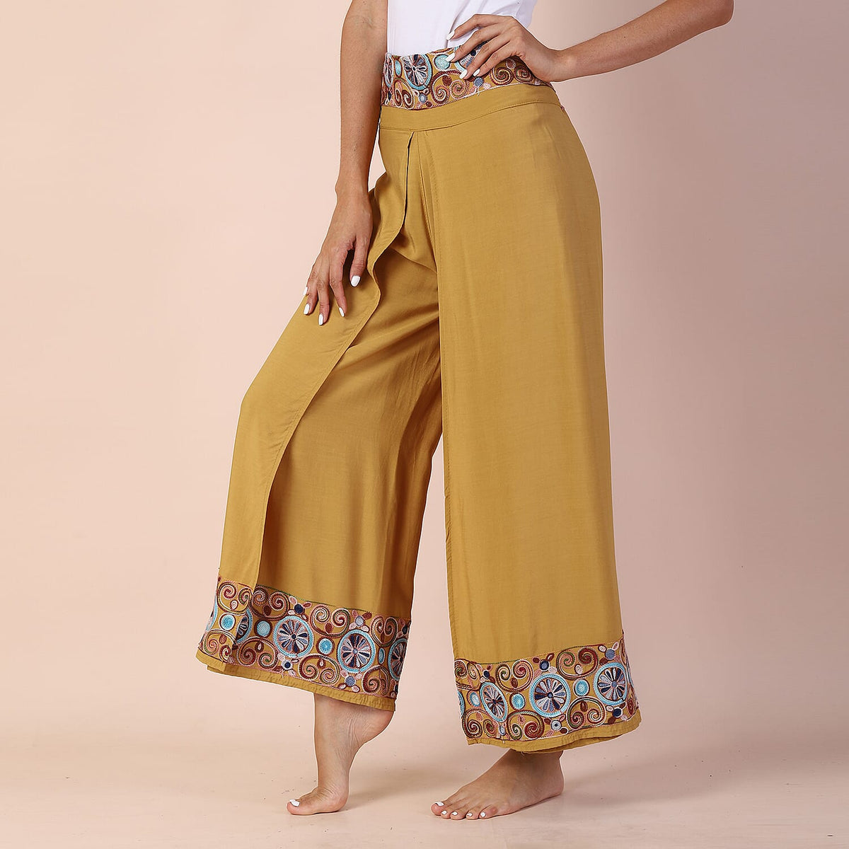 LA MAREY Embroidery Pattern Women Trousers - Yellow 6342666 2
