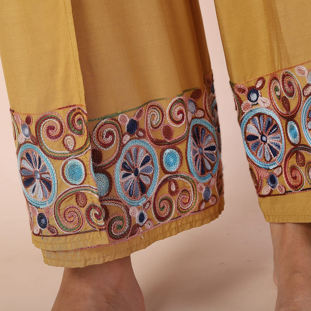 LA MAREY 100% Viscose Embroidery Women Trousers (Size 8-14) - Mustard