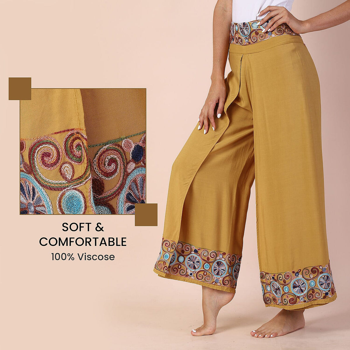 LA MAREY Embroidery Pattern Women Trousers - Yellow 6342666 6