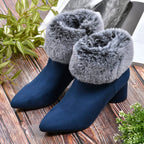 Faux Fur Ankle Boots with Side Zipper (Size 3) - Navy