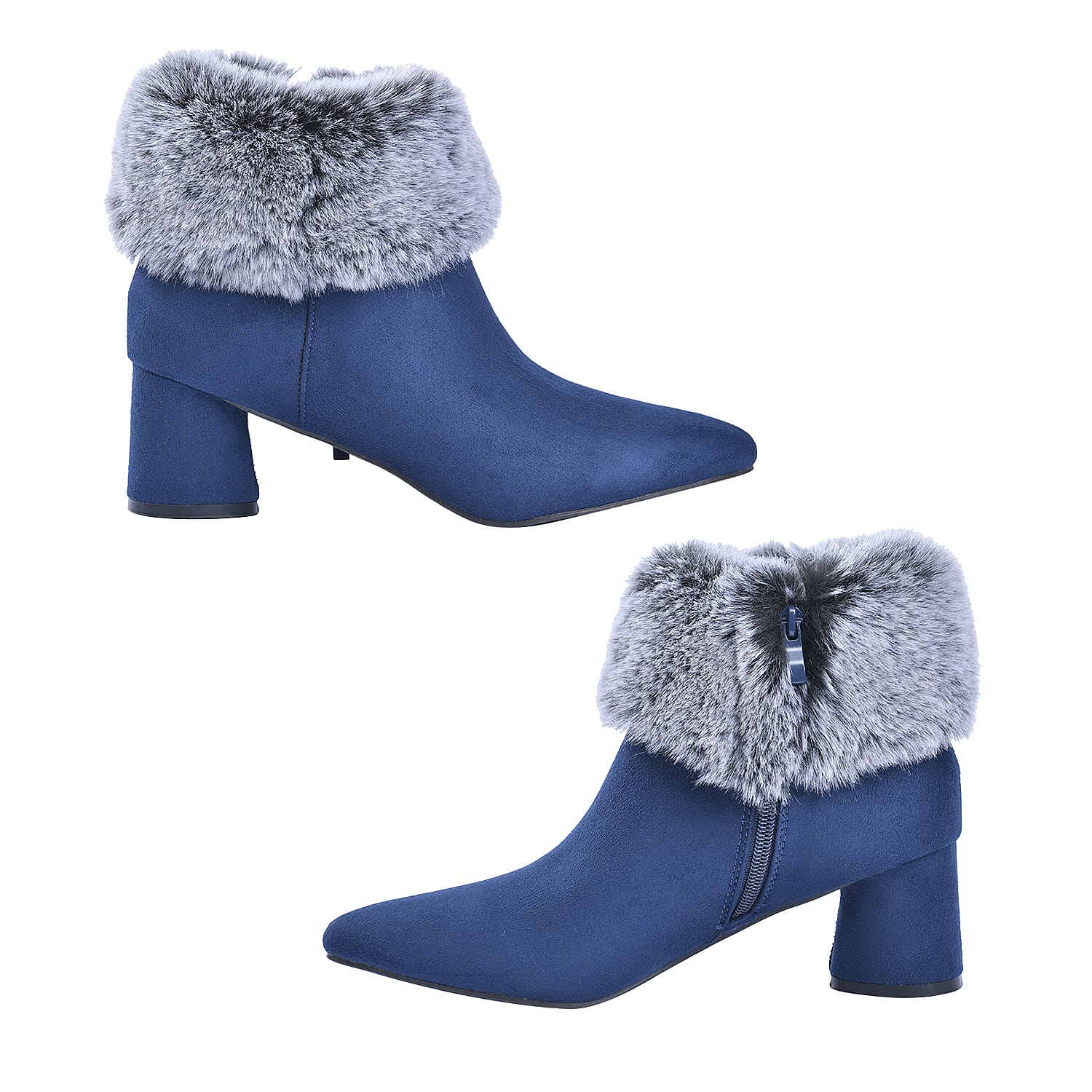 LA MAREY Faux Fur Collar Women's Ankle Boots - Navy 7597848 3