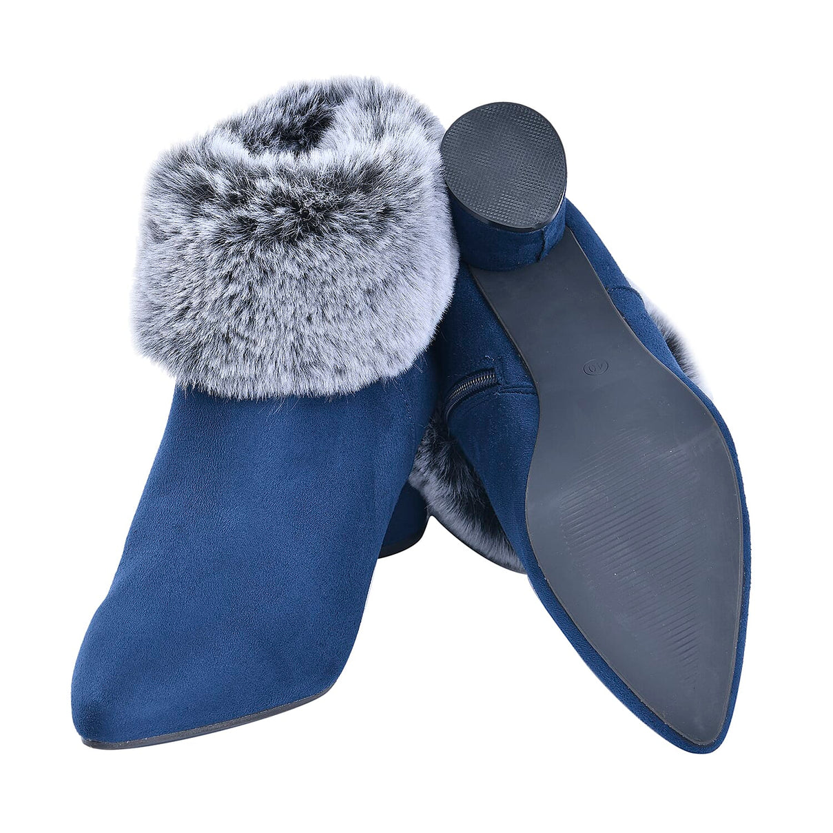 LA MAREY Faux Fur Collar Women's Ankle Boots - Navy 7597848 4