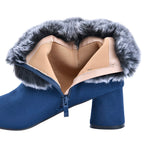Faux Fur Ankle Boots with Side Zipper (Size 3) - Navy