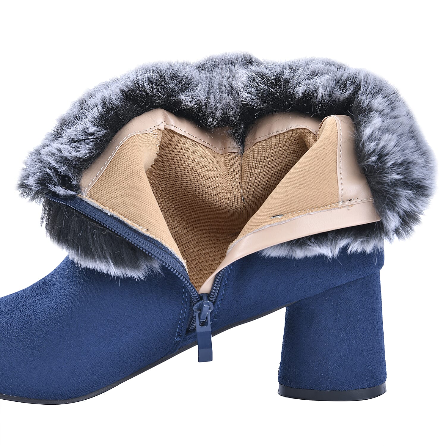 LA MAREY Faux Fur Collar Women's Ankle Boots - Navy 7597848 6