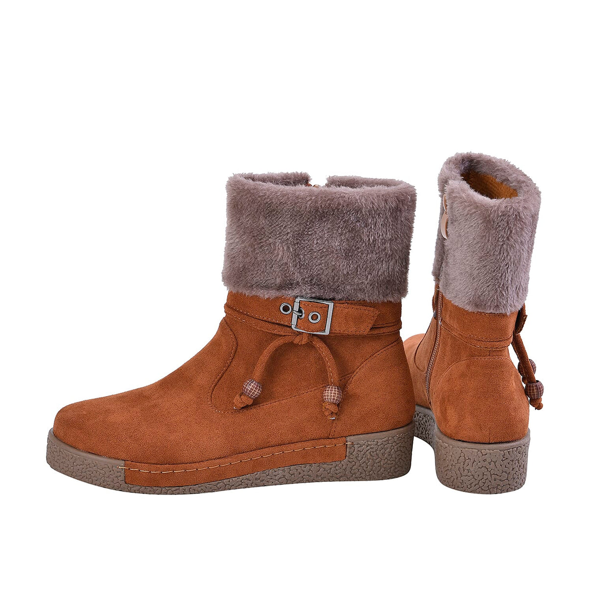 LA MAREY Faux Fur Collar Women's Ankle Boots - Tan 7609029 3