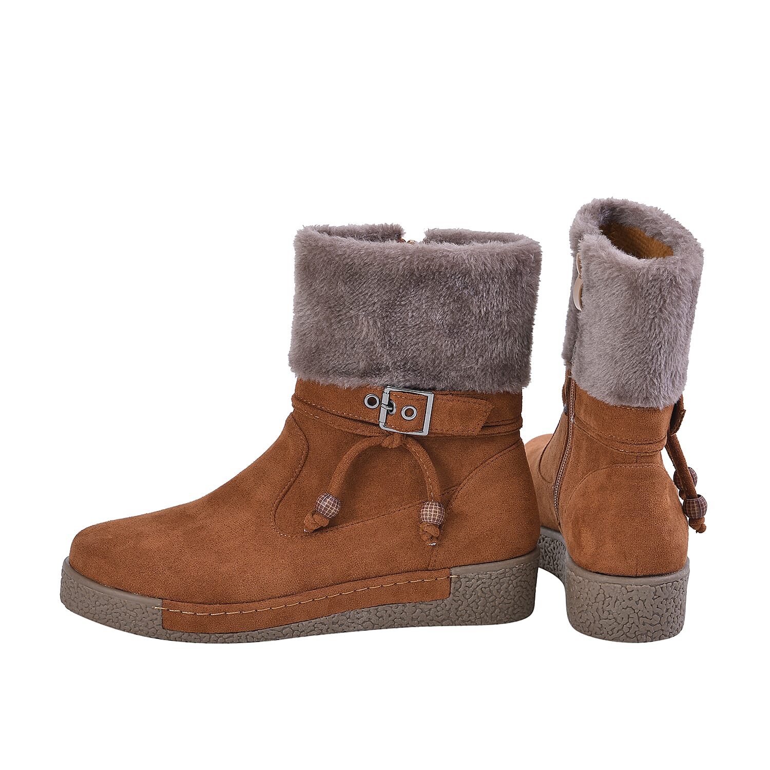 LA MAREY Faux Fur Collar Women's Ankle Boots - Tan 7609029 3