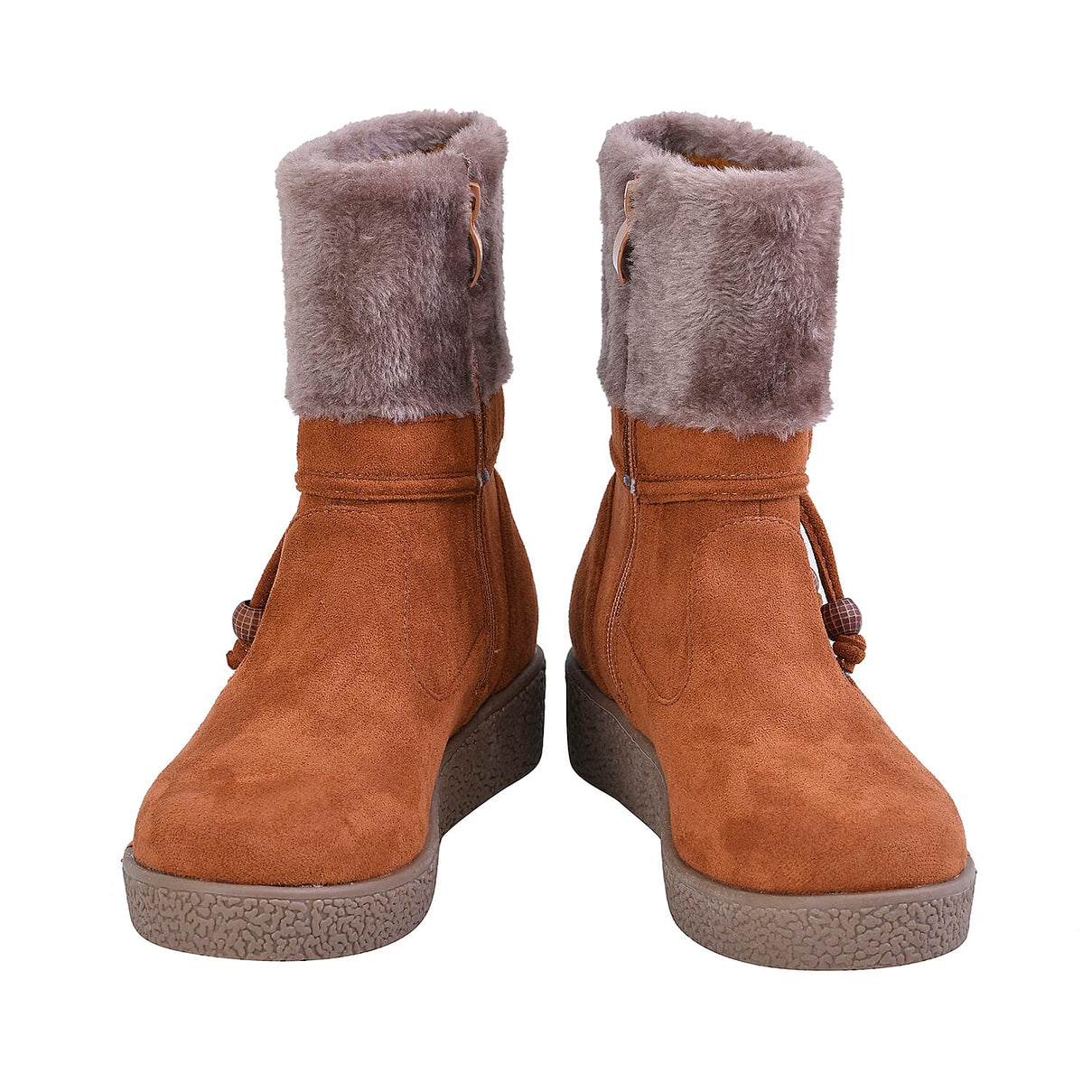 LA MAREY Faux Fur Collar Women's Ankle Boots - Tan 7609029 5