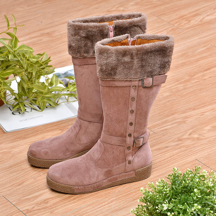 LA MAREY Faux Fur Collar Women's Boots - Dusty Pink 7609056 2