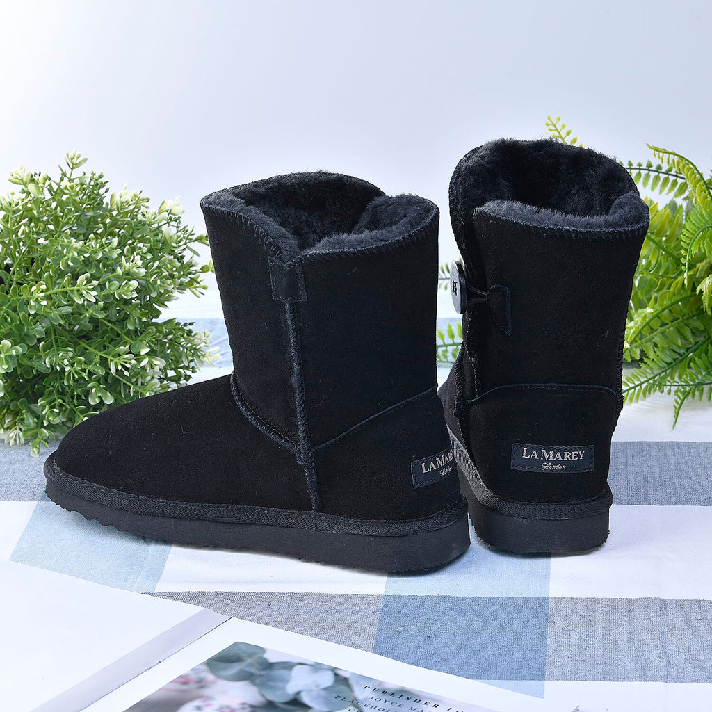 LA MAREY Genuine Suede & Faux Fur Lined Boots (Size 6) - Black