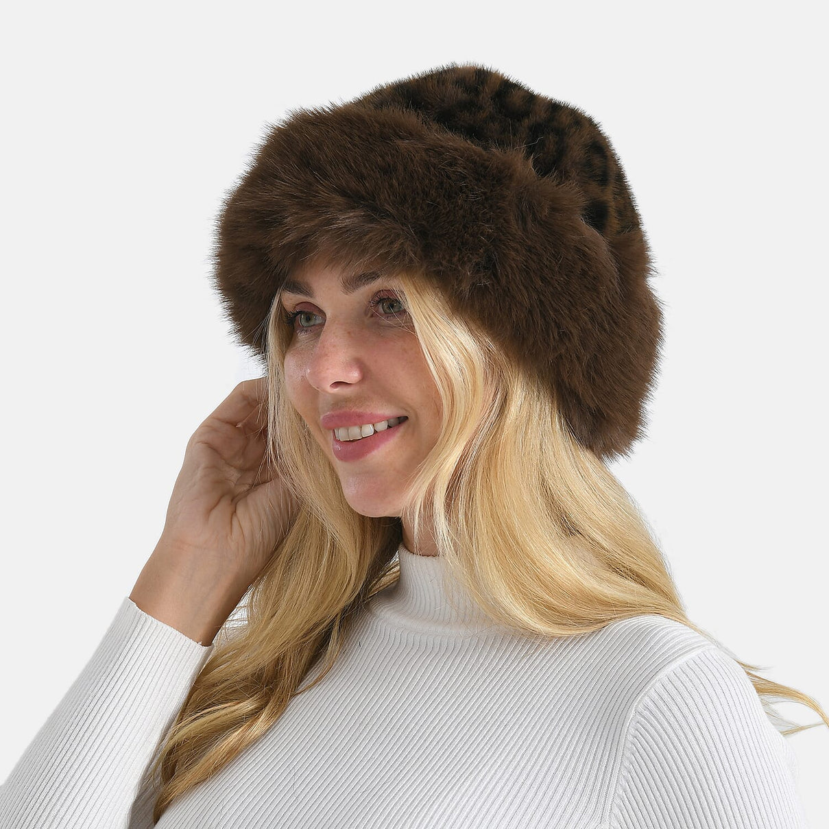 LA MAREY Luxury Reversible Faux Fur Leaopard Print Hat (One Size) 8270038 2