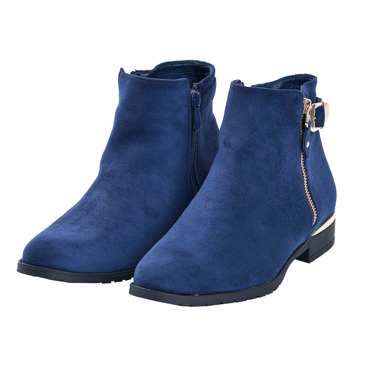 LA MAREY Faux Leather Women's Ankle Boots with Side Zipper - Navy 7597823 0
