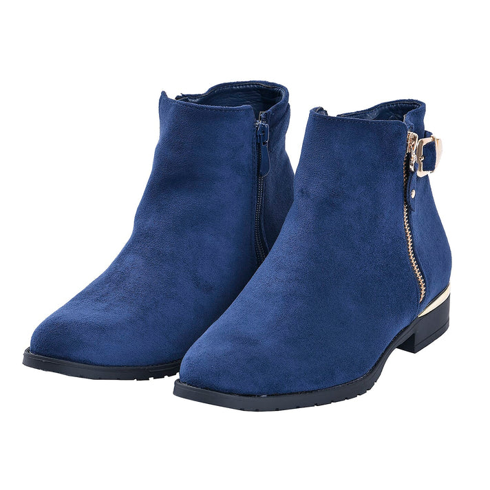 LA MAREY Faux Leather Women's Ankle Boots with Side Zipper - Navy 7597823 1