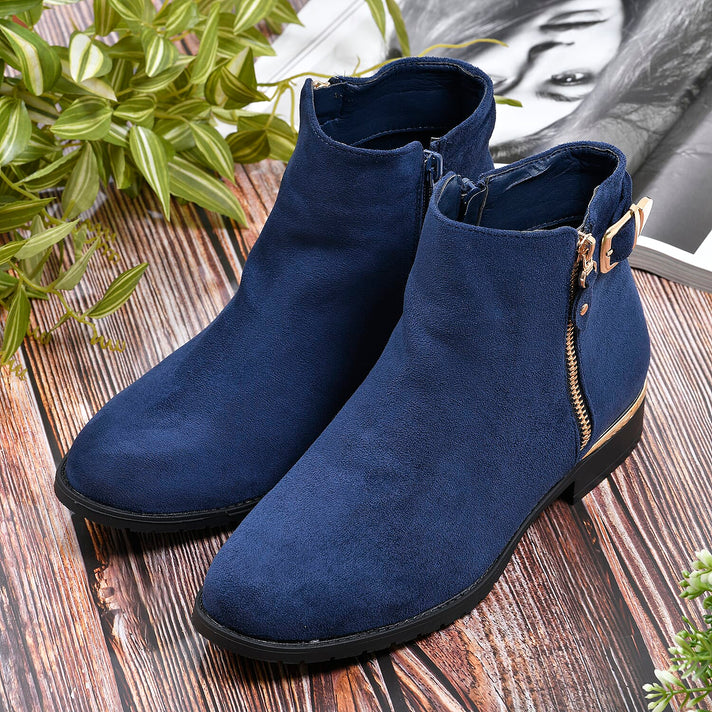 LA MAREY Faux Leather Women's Ankle Boots with Side Zipper - Navy 7597823 2