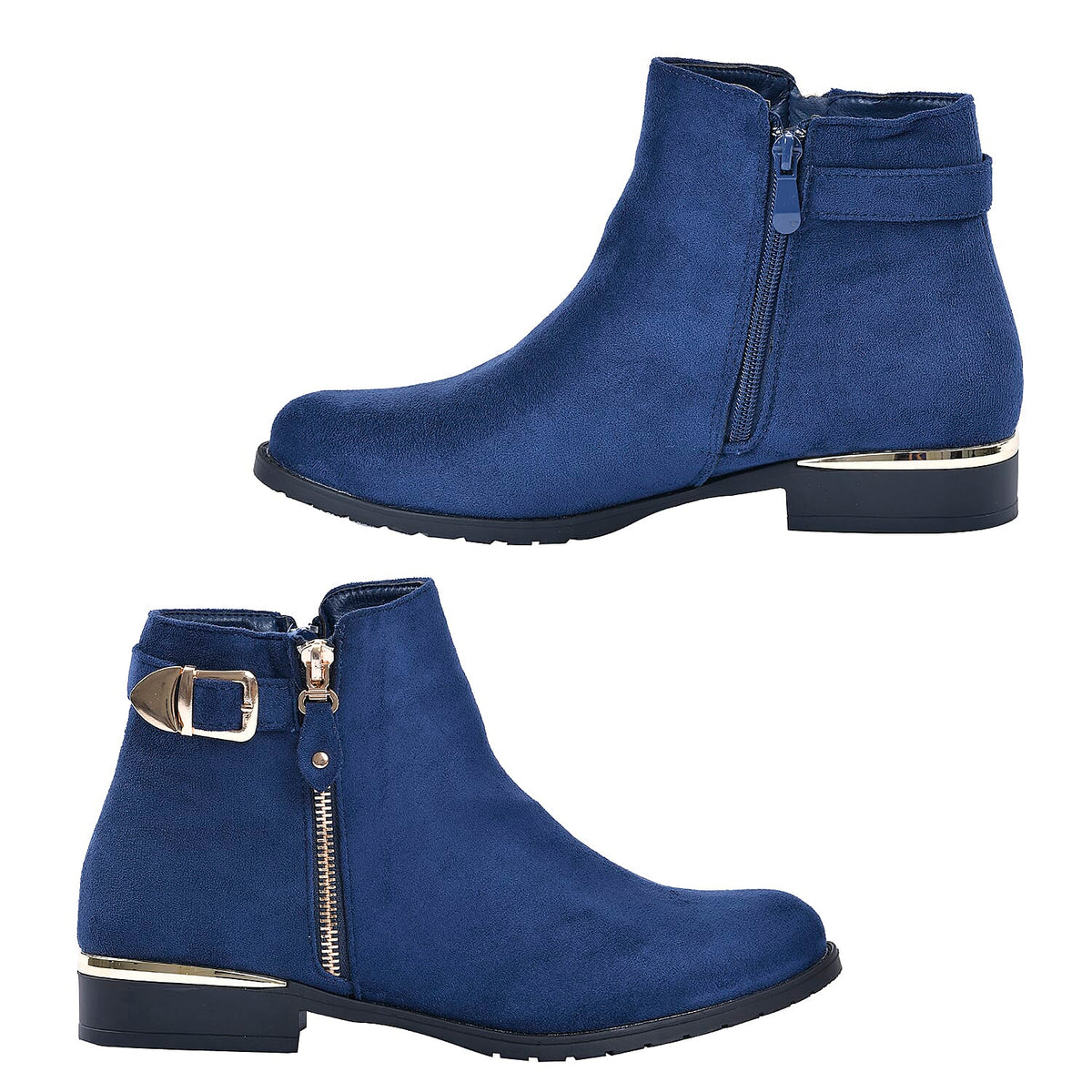 LA MAREY Faux Leather Women's Ankle Boots with Side Zipper - Navy 7597823 3