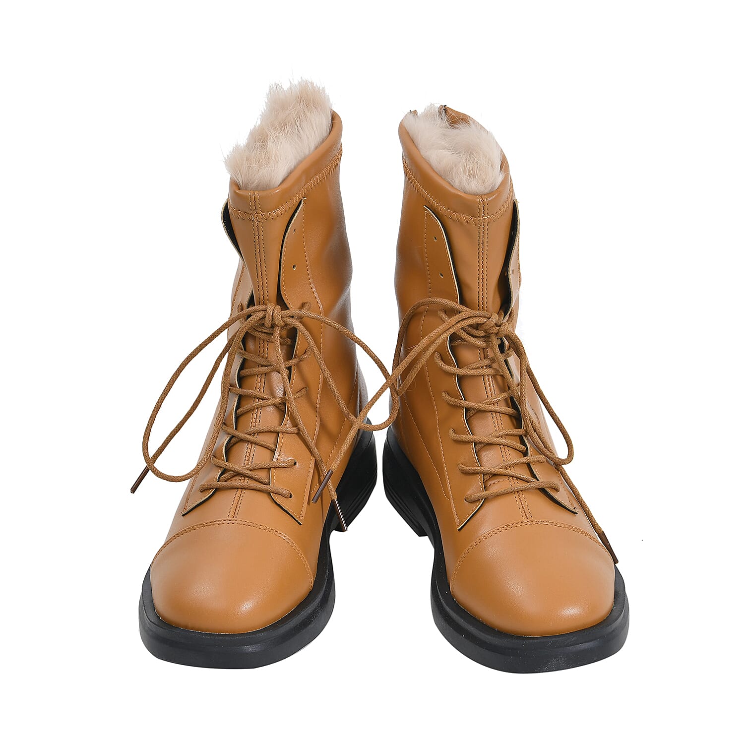 LA MAREY Faux Leather with Faux Fur Lining Women's Boots - Camel 7370250 0
