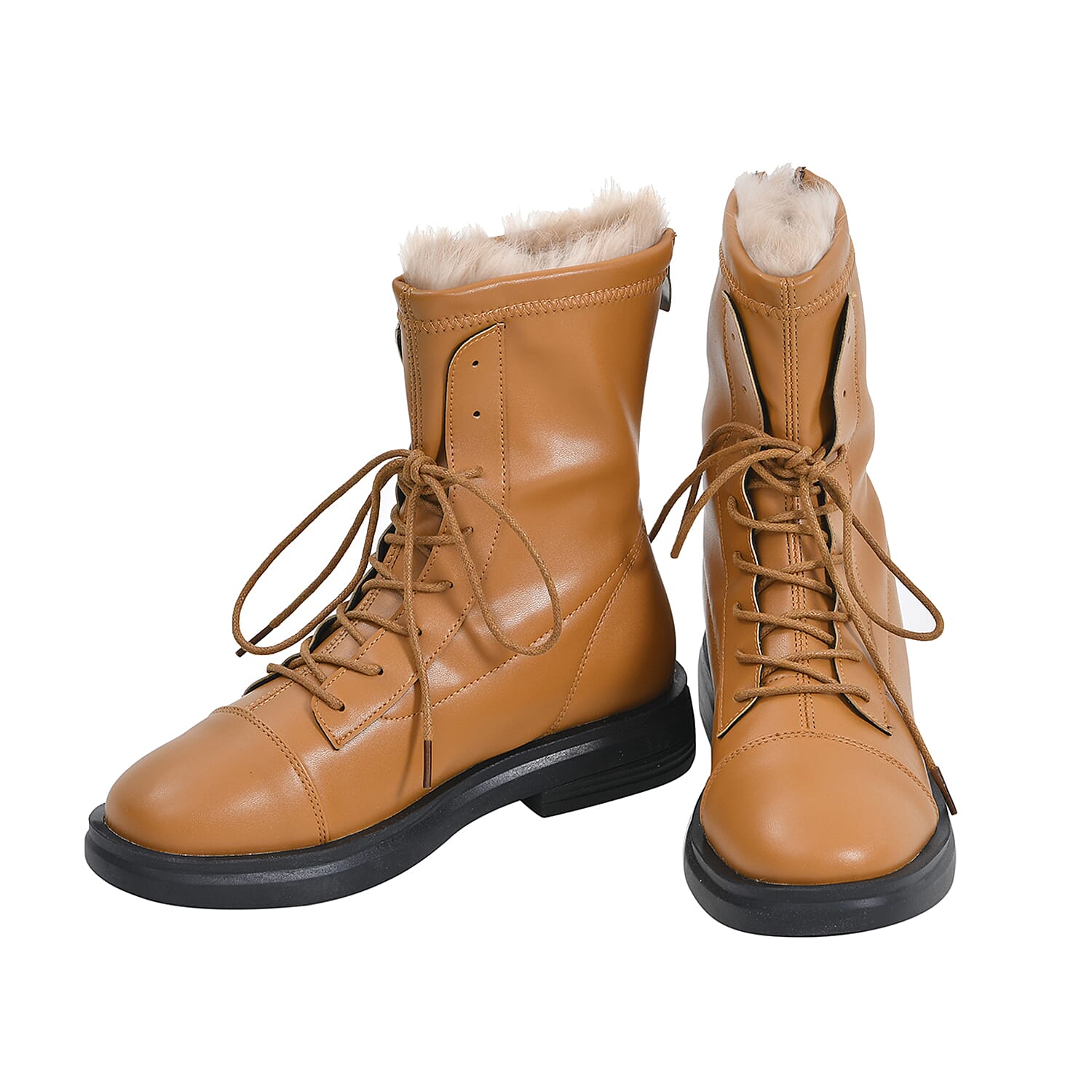 LA MAREY Faux Leather with Faux Fur Lining Women's Boots - Camel 7370250 3