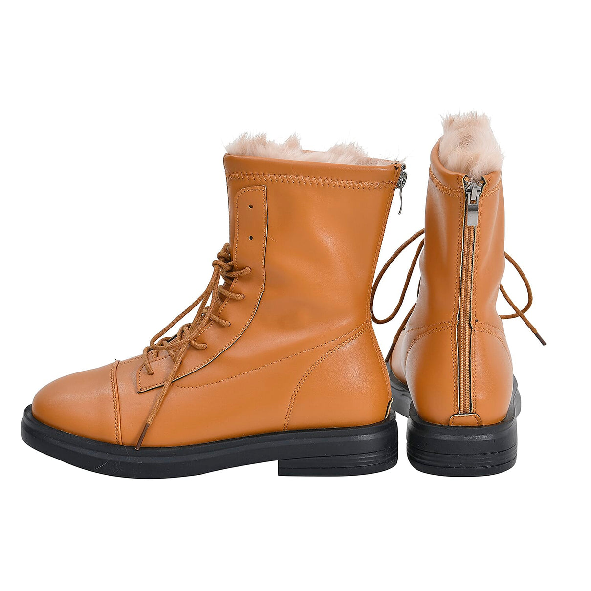 LA MAREY Faux Leather with Faux Fur Lining Women's Boots - Camel 7370250 4