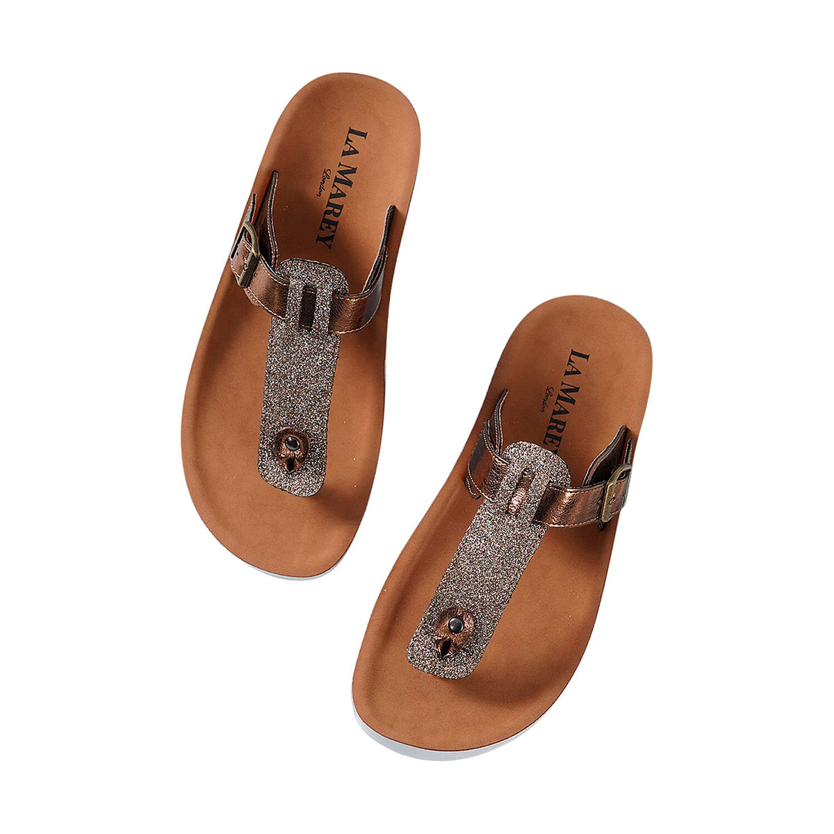LA MAREY Flat Womens Slippers with Buckle - Bronze 3809036 0