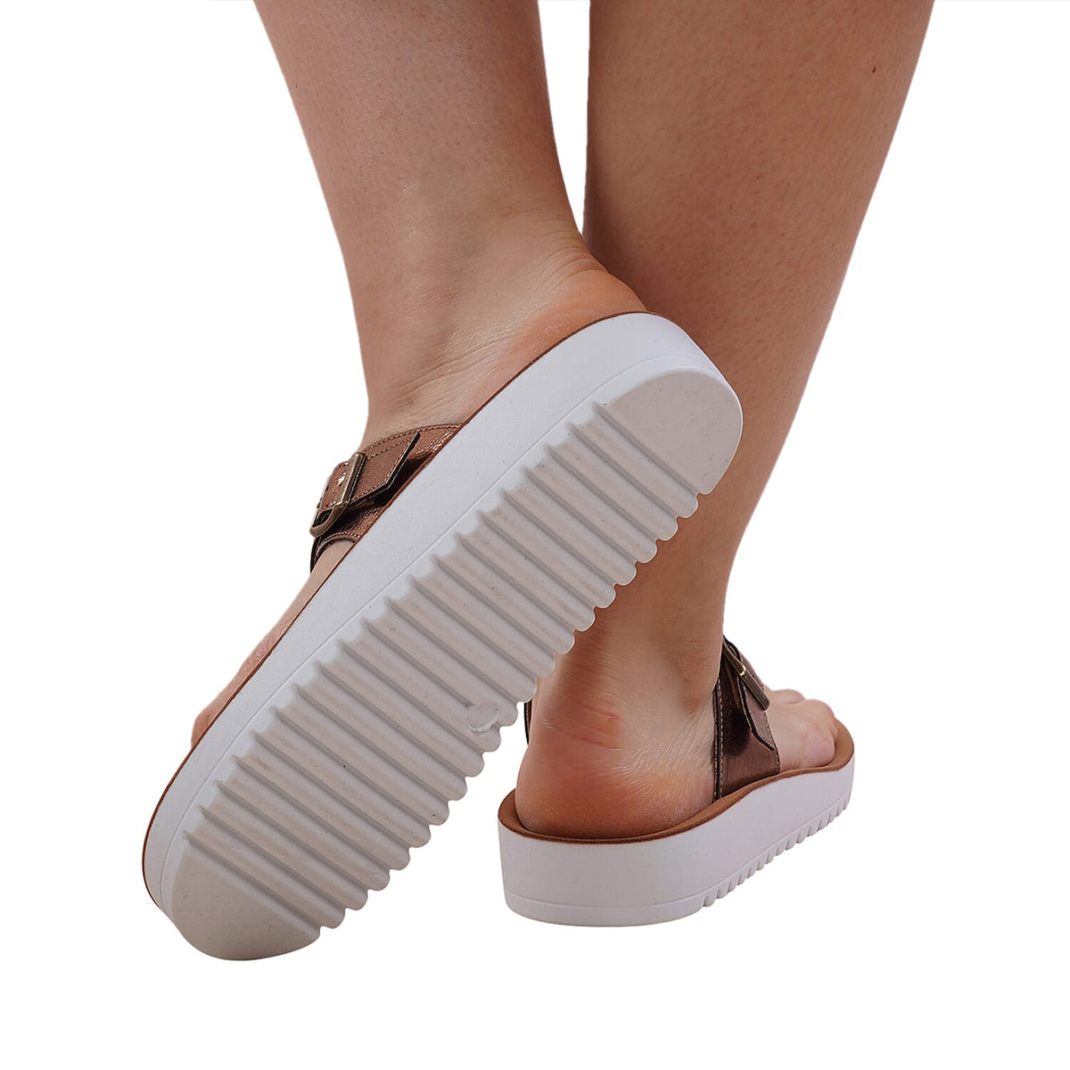 LA MAREY Flat Womens Slippers with Buckle - Bronze 3809036 3