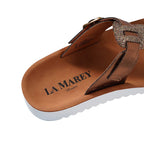 LA MAREY Flat Womens Sandals (Size 6) with Buckle - Bronze