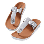 LA MAREY Flat Womens Sandals (Size 7) with Buckle - Silver