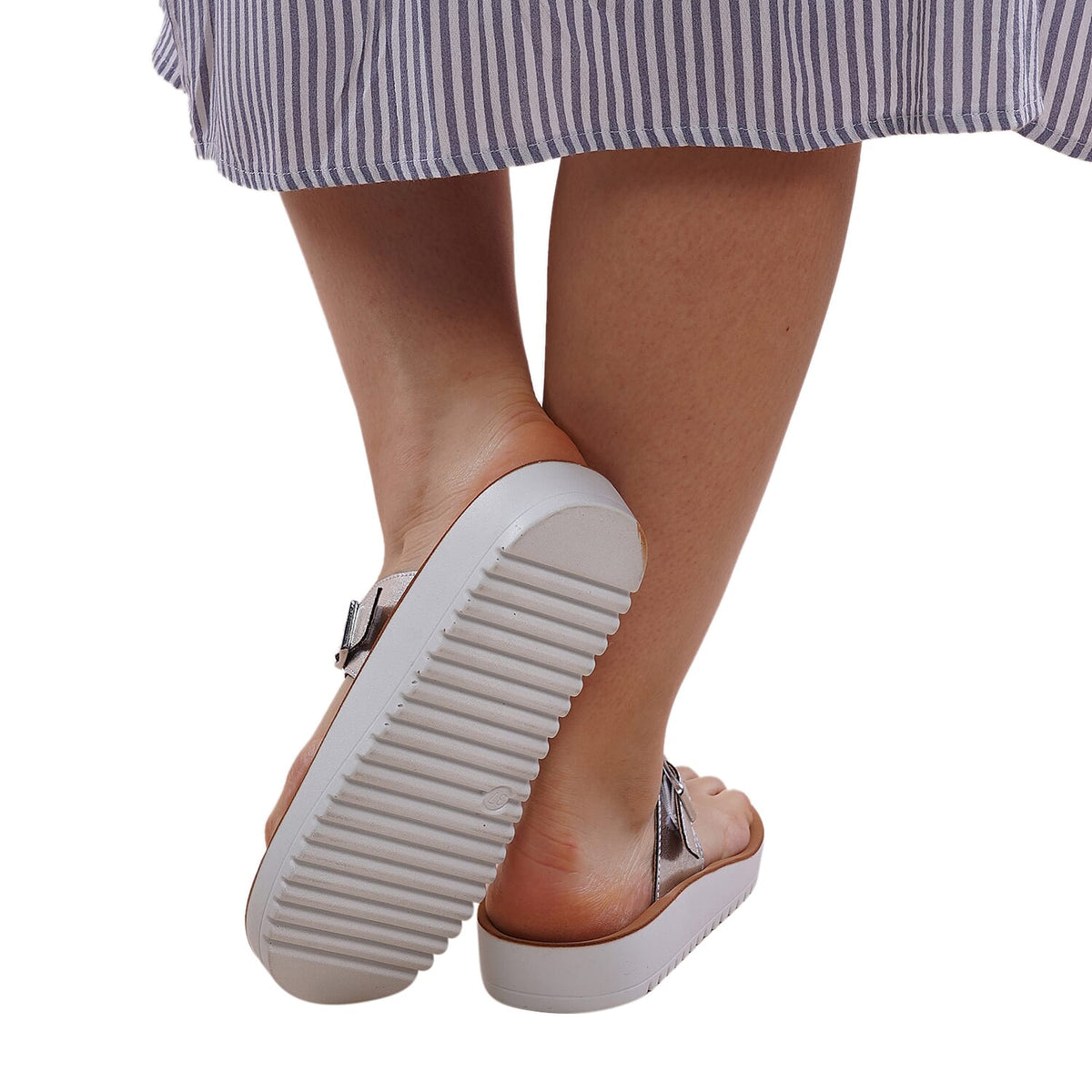 LA MAREY Flat Womens Slippers with Buckle - Silver 3809017 5