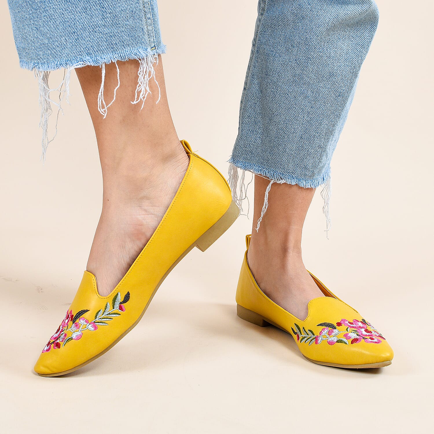 LA MAREY Floral Embroidery Faux-Leather Loafers - White 3808329 3