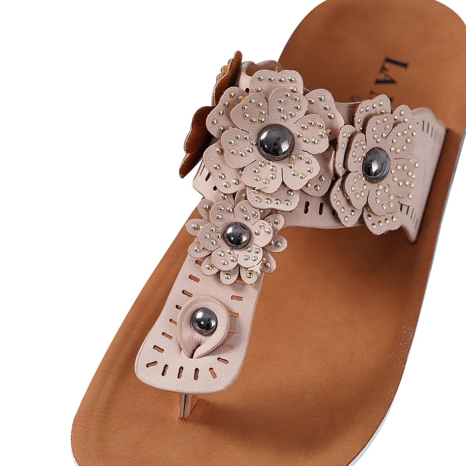 LA MAREY Floral Pattern Faux-Leather Slippers - Pink 3808906 6
