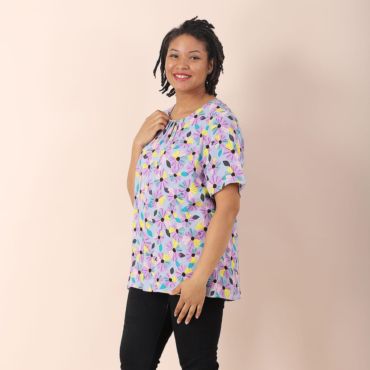 LA MAREY Floral Pattern Round Neckline Blouse - Multicolour 3837348 2