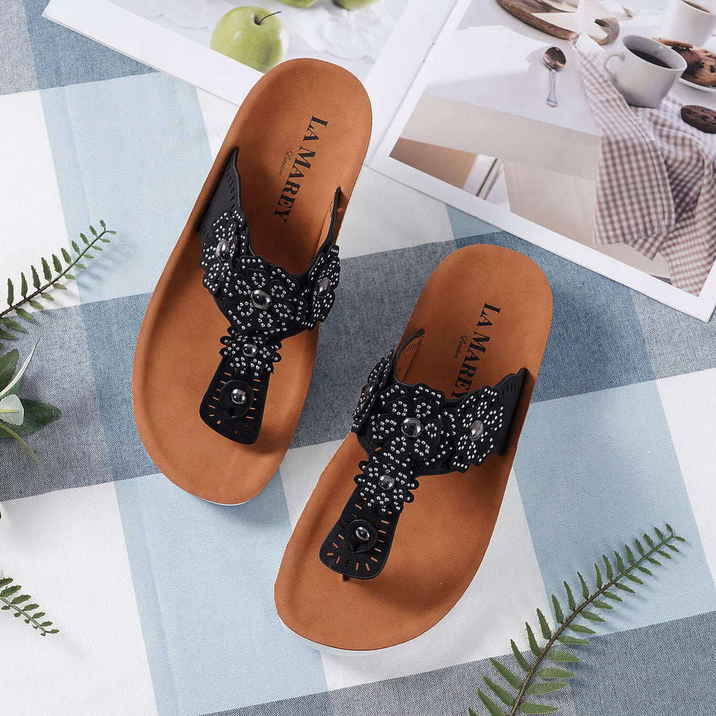 LA MAREY Floral Pattern Sandals (Size 8) - Black