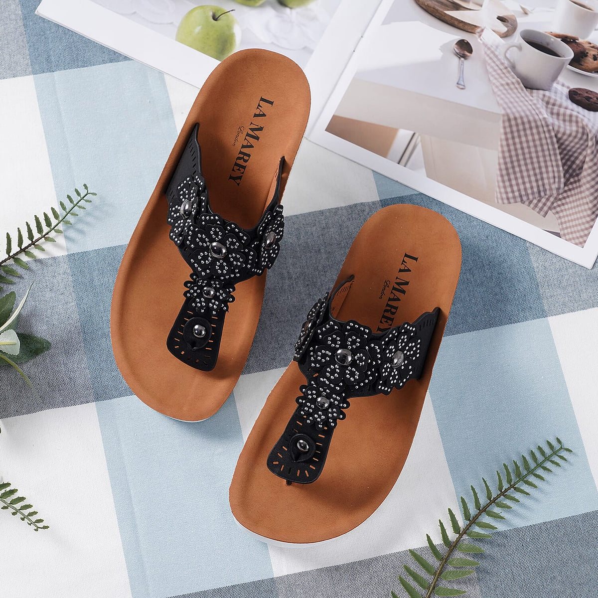 LA MAREY Floral Pattern Sandals - Black 3808918 0