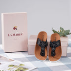 LA MAREY Floral Pattern Sandals (Size 8) - Black