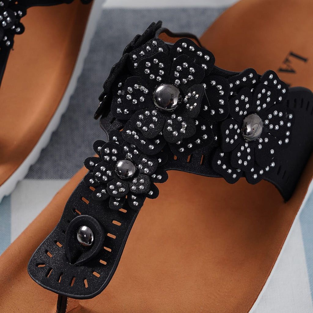 LA MAREY Floral Pattern Sandals (Size 8) - Black