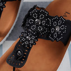 LA MAREY Floral Pattern Sandals (Size 8) - Black