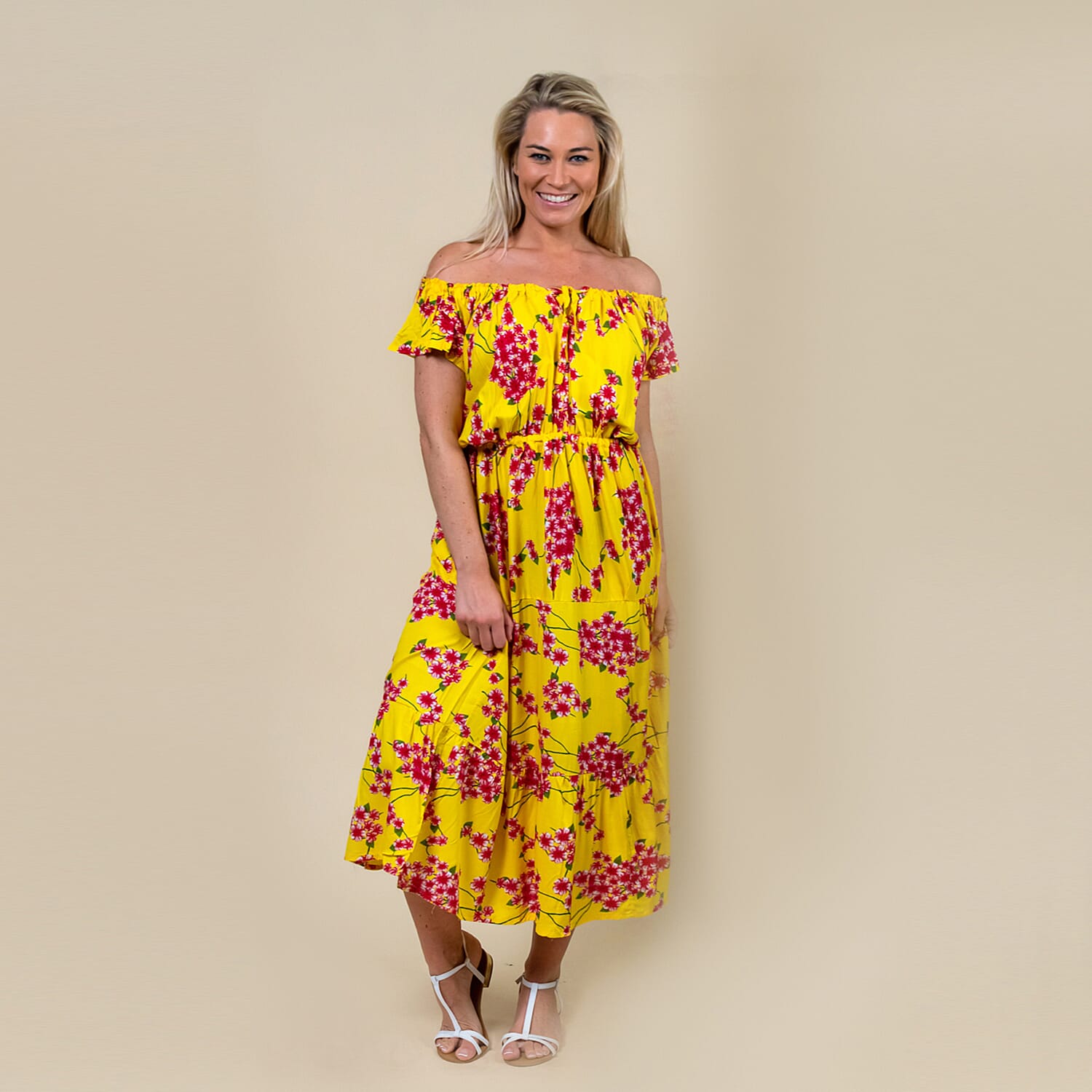 LA MAREY Floral Printed Off-Shoulder Maxi Dress - Yellow 6252809 0