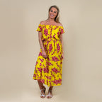 LA MAREY 100% Rayon Floral Printed Maxi Dress (Size - M) - Yellow