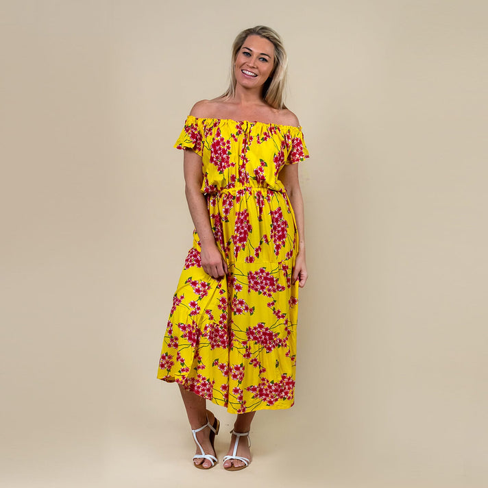 LA MAREY Floral Printed Off-Shoulder Maxi Dress - Yellow 6252809 2