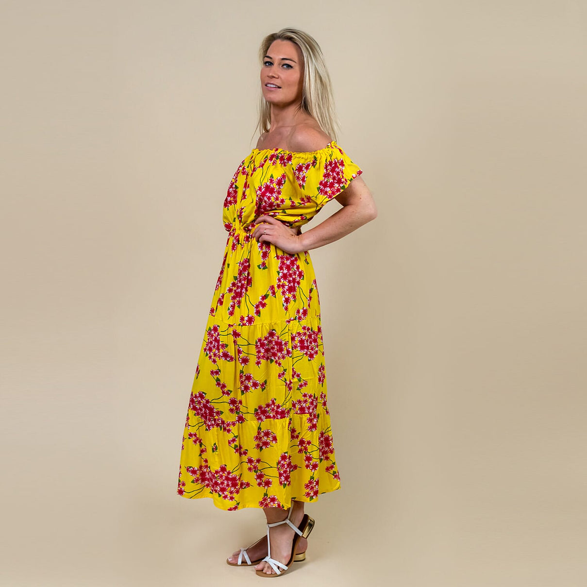 LA MAREY Floral Printed Off-Shoulder Maxi Dress - Yellow 6252809 2