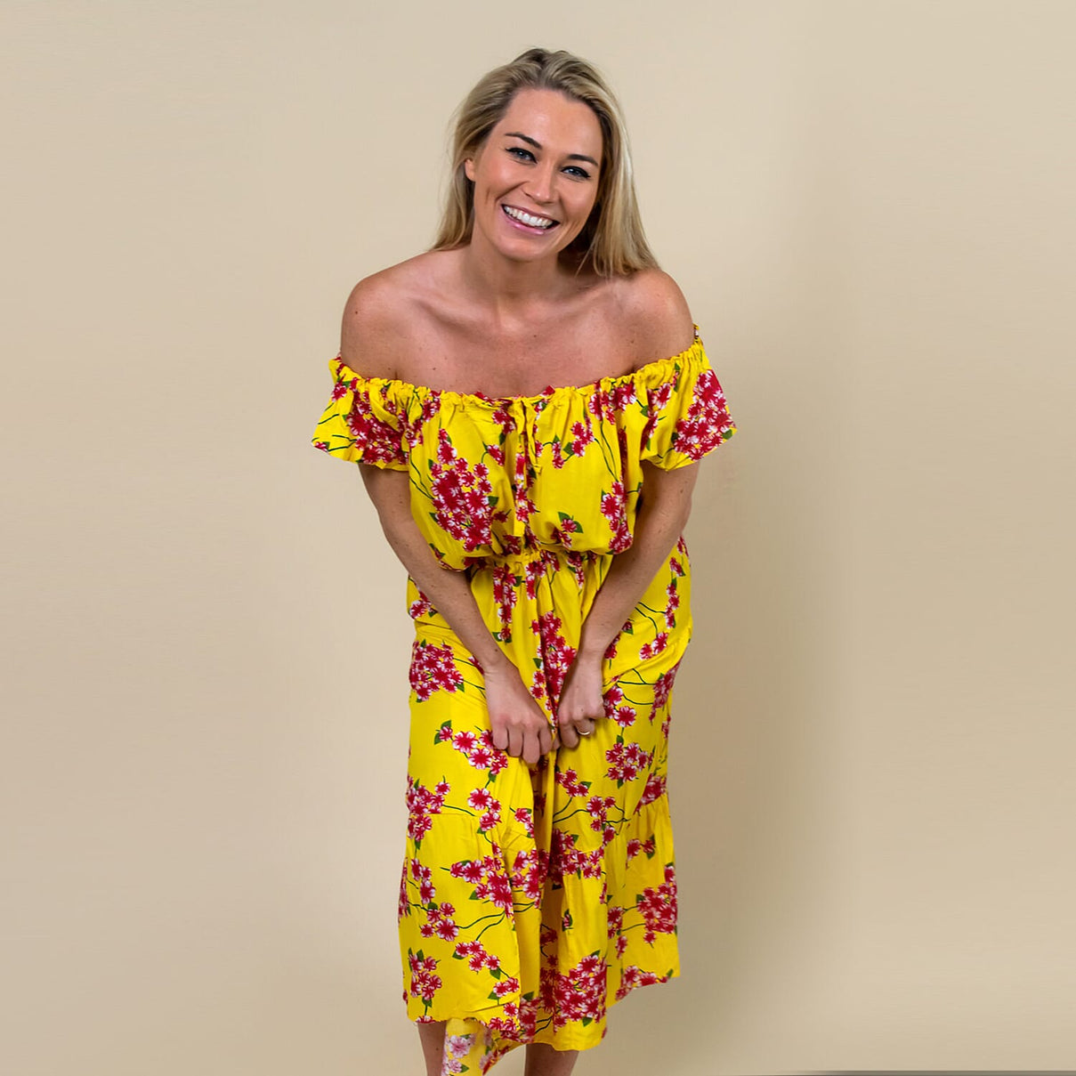 LA MAREY Floral Printed Off-Shoulder Maxi Dress - Yellow 6252809 5