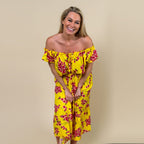 LA MAREY 100% Rayon Floral Printed Maxi Dress (Size - M) - Yellow