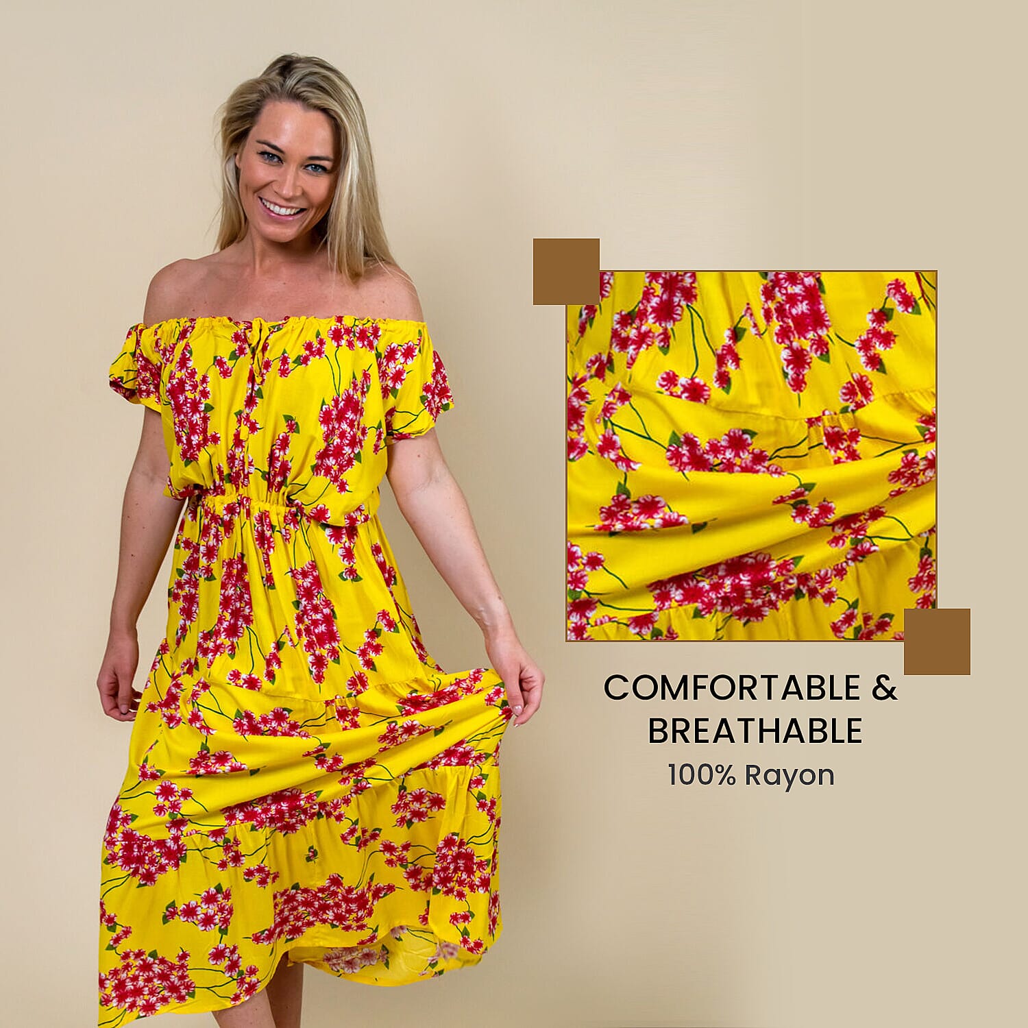 LA MAREY Floral Printed Off-Shoulder Maxi Dress - Yellow 6252809 6