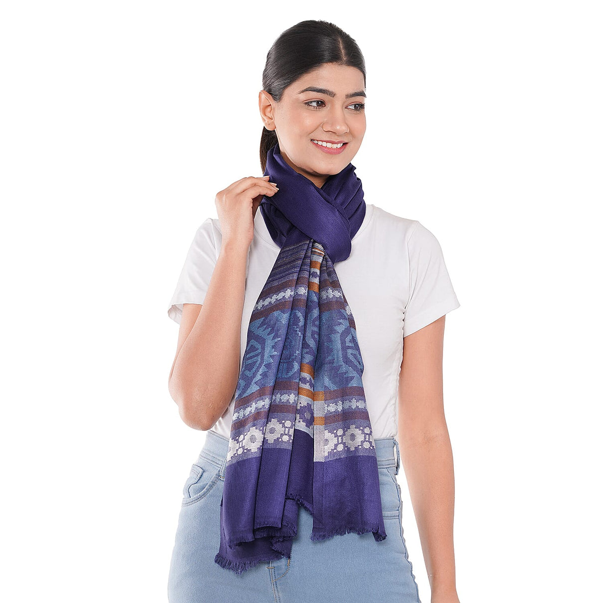LA MAREY Geometric and Stripe Pattern Yarn Dyed Jacquard Scarf (Size 180x70 Cm) - Navy Blue 9053499 5