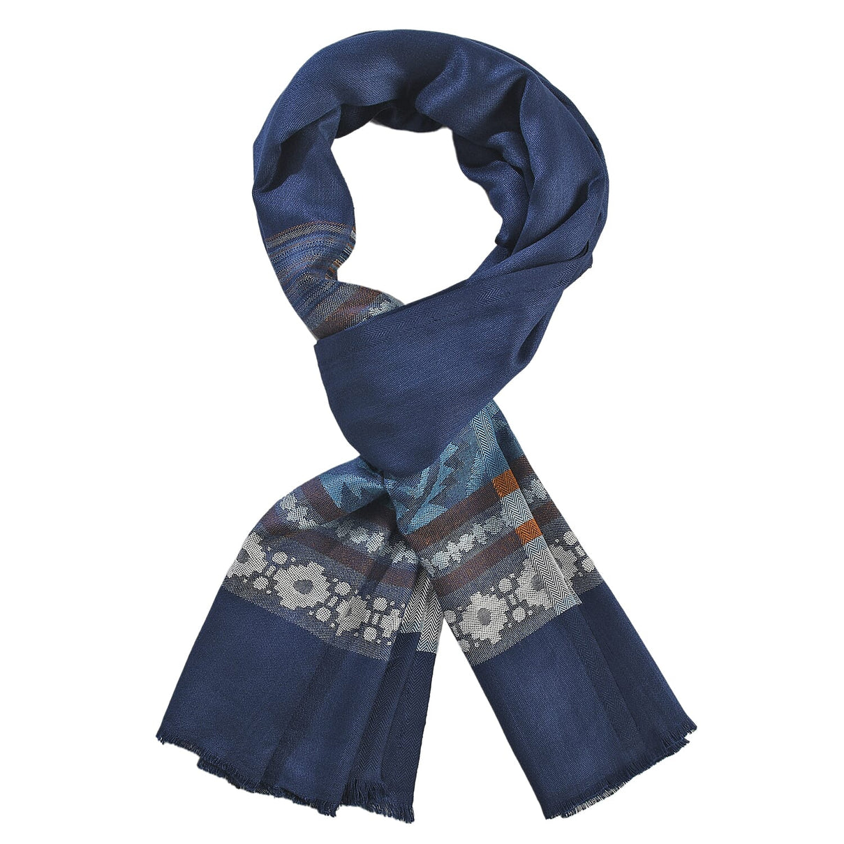 LA MAREY Geometric and Stripe Pattern Yarn Dyed Jacquard Scarf (Size 180x70 Cm) - Navy Blue 9053499 6