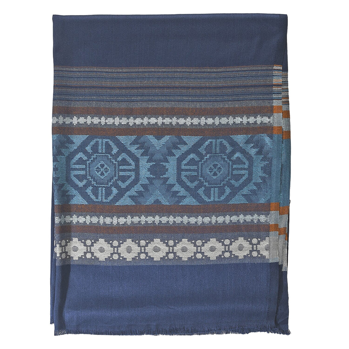 LA MAREY Geometric and Stripe Pattern Yarn Dyed Jacquard Scarf (Size 180x70 Cm) - Navy Blue 9053499 7