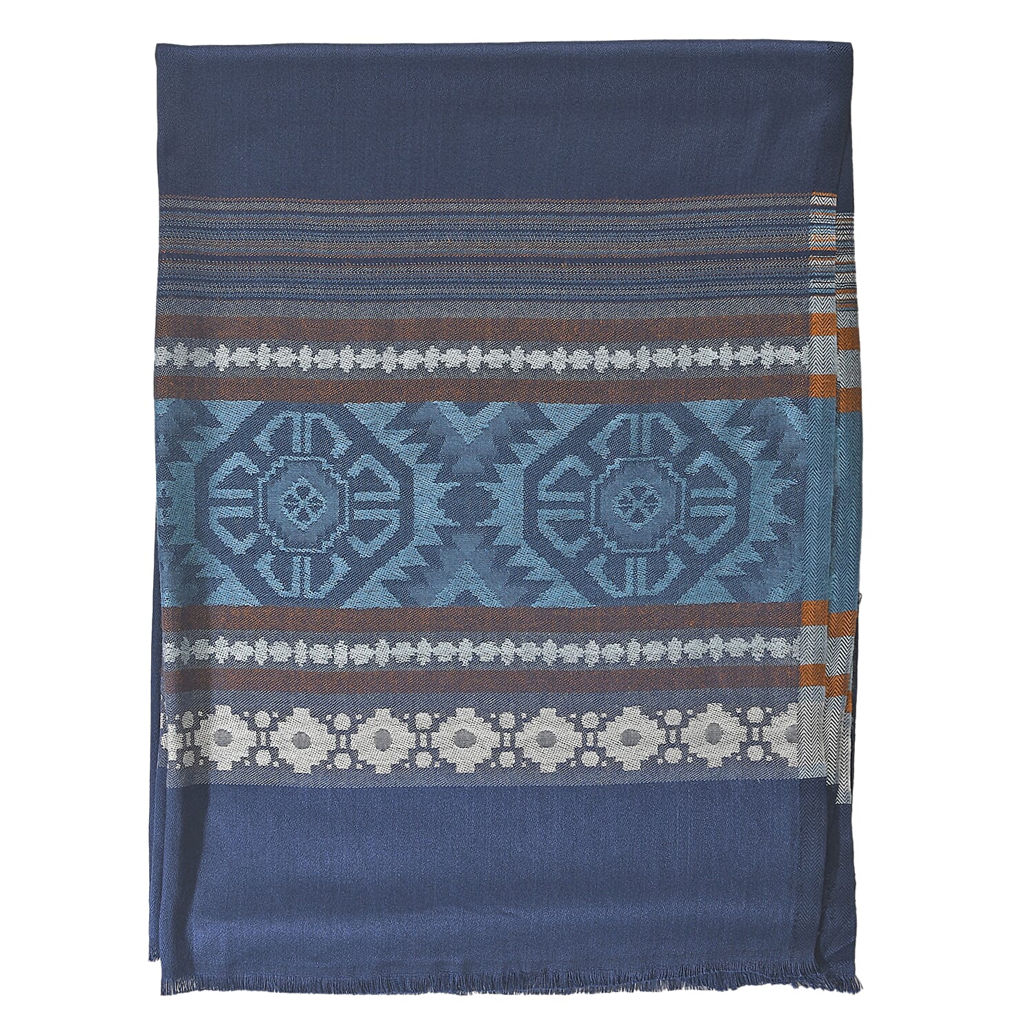 LA MAREY Geometric and Stripe Pattern Yarn Dyed Jacquard Scarf (Size 180x70 Cm) - Navy Blue 9053499 7